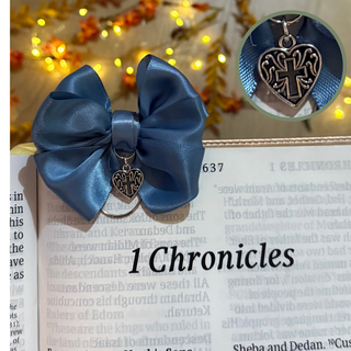 Silver Heart Cross Charm Triple Layer Satin Bow Planner Clip