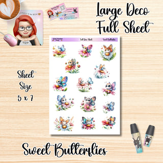 SWEET BUTTERFLIES Full Size Sheet of Deco Stickers