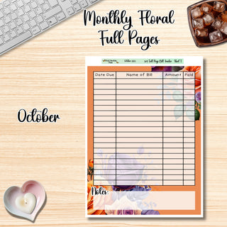 Floral Budget Full Page Bill Tracker October