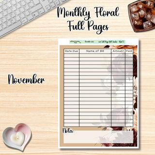 Floral Budget Full Page Bill Tracker November