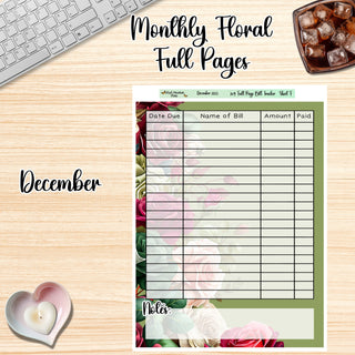 Floral Budget Full Page Bill Tracker December