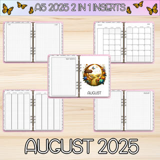 A5 Rings 2 in 1     AUGUST 2025 DATED Planner Inserts