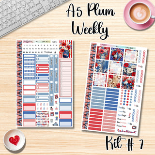 Kit # 7        A5 Plum Paper Weekly MAE Layout, Vertical Columns or Hourly Columns