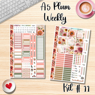 Kit 11        A5 Plum Paper Weekly MAE Layout, Vertical Columns or Hourly Columns