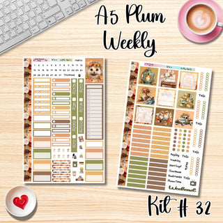 Kit 32      A5 Plum Paper Weekly MAE Layout, Vertical Columns or Hourly Columns