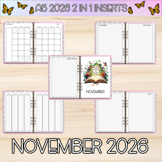 A5 Rings 2 in 1 NOVEMBER 2026 DATED Planner Inserts