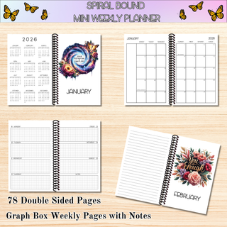 Weekly Mini Planners    MOTIVATIONAL ARTWORK  Spiral Bound Notebook Planners
