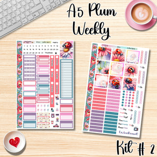 Kit # 2        A5 Plum Paper Weekly MAE Layout, Vertical Columns or Hourly Columns