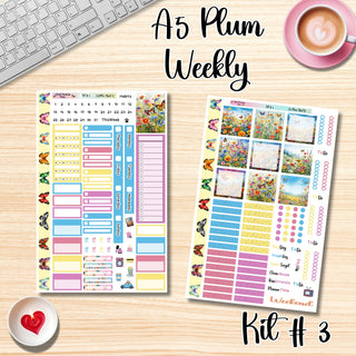 Kit # 3        A5 Plum Paper Weekly MAE Layout, Vertical Columns or Hourly Columns