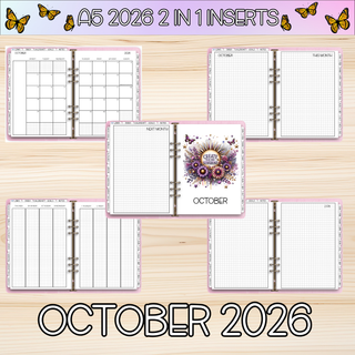 A5 Rings 2 in 1  OCTOBER 2026 DATED Planner Inserts