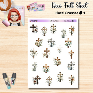 Floral Crosses # 1 Faith Full Size Sheet of Deco Stickers