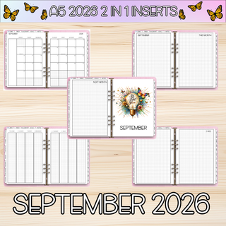 A5 Rings 2 in 1  SEPTEMBER 2026 DATED Planner Inserts