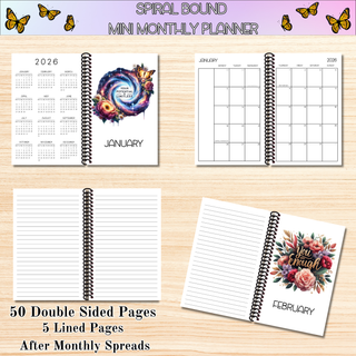 Monthly Mini Planners    MOTIVATIONAL ARTWORK  Spiral Bound Notebook Planners