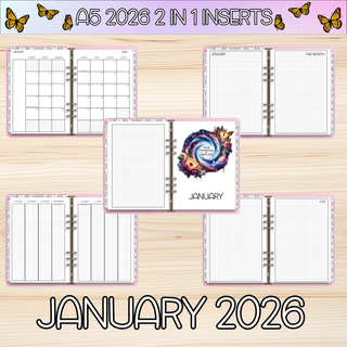 A5 Rings 2 in 1    JANUARY 2026 DATED Planner Inserts