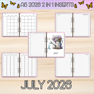 A5 Rings 2 in 1  JULY 2026 DATED Planner Inserts
