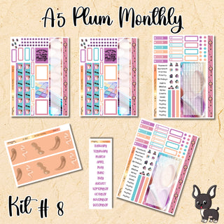 Kit # 8      A5 Plum Paper ANY Month and Dashboard Pages