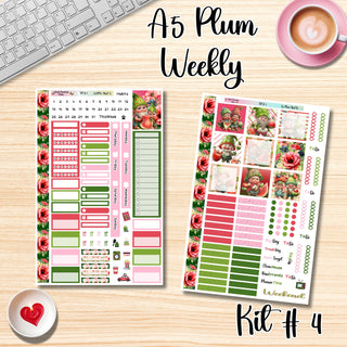 Kit # 4        A5 Plum Paper Weekly MAE Layout, Vertical Columns or Hourly Columns