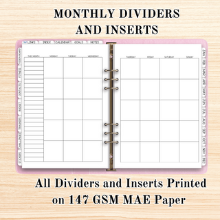 A5 RINGS  Monthly Dividers and Monthly Inserts      MAE Planner Inserts