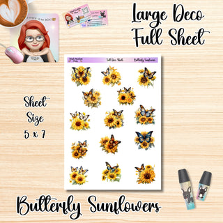 BUTTERFLY SUNFLOWERS Full Size Sheet of Deco Stickers