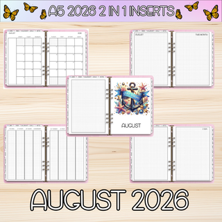 A5 Rings 2 in 1  AUGUST 2026 DATED Planner Inserts