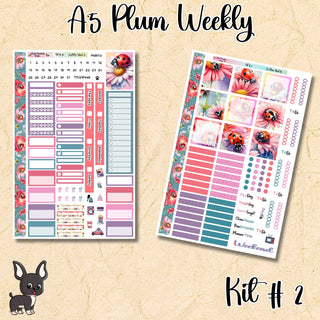 Kit # 2        A5 Plum Paper Weekly MAE Layout, Vertical Columns or Hourly Columns