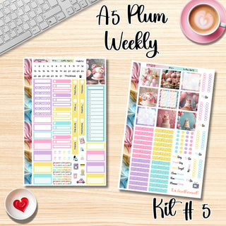 Kit # 5        A5 Plum Paper Weekly MAE Layout, Vertical Columns or Hourly Columns