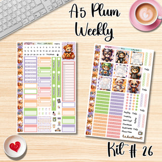 Kit 26       A5 Plum Paper Weekly MAE Layout, Vertical Columns or Hourly Columns