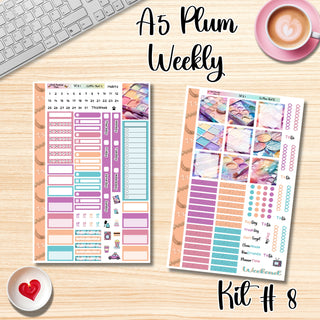 Kit # 8        A5 Plum Paper Weekly MAE Layout, Vertical Columns or Hourly Columns