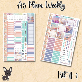 Kit # 1        A5 Plum Paper Weekly MAE Layout, Vertical Columns or Hourly Columns