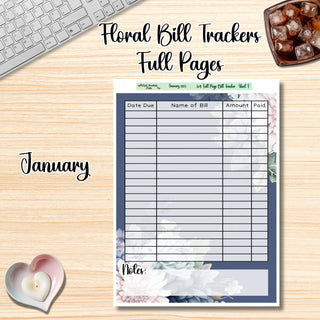 Floral Budget Full Page Bill Tracker January