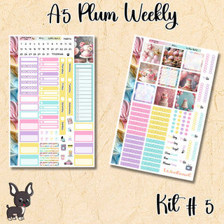 Kit # 5        A5 Plum Paper Weekly MAE Layout, Vertical Columns or Hourly Columns