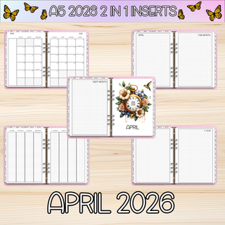 A5 Rings 2 in 1  APRIL 2026 DATED Planner Inserts