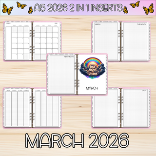 A5 Rings 2 in 1   MARCH 2026 DATED Planner Inserts
