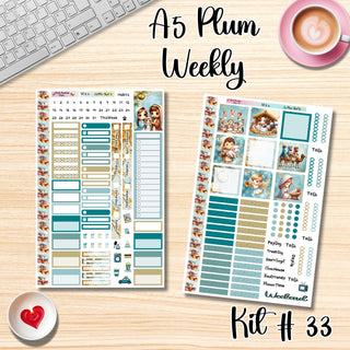 Kit 33      A5 Plum Paper Weekly MAE Layout, Vertical Columns or Hourly Columns