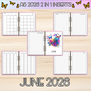 A5 Rings 2 in 1  JUNE 2026 DATED Planner Inserts