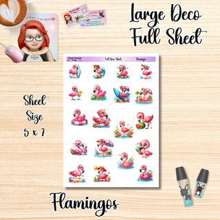 FLAMINGOS Full Size Sheet of Deco Stickers