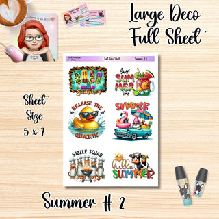 SUMMER 2 Full Size Sheet of Larger Size Deco Stickers