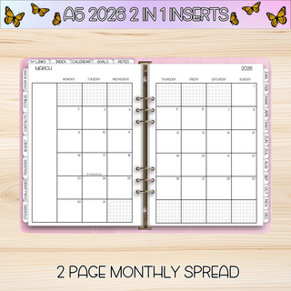 A5 Rings 2 in 1   MARCH 2026 DATED Planner Inserts