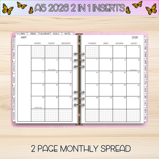 A5 Rings 2 in 1  MAY 2026 DATED Planner Inserts
