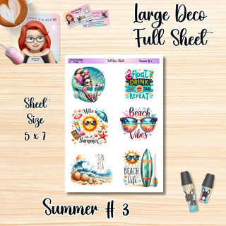 SUMMER 3 Full Size Sheet of Larger Size Deco Stickers