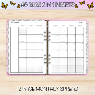 A5 Rings 2 in 1  SEPTEMBER 2026 DATED Planner Inserts