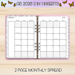 A5 Rings 2 in 1    FEBRUARY 2026 DATED Planner Inserts