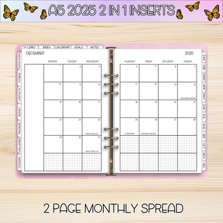A5 Rings 2 in 1    DECEMBER 2025 DATED Planner Inserts