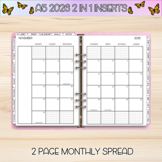 A5 Rings 2 in 1 NOVEMBER 2026 DATED Planner Inserts