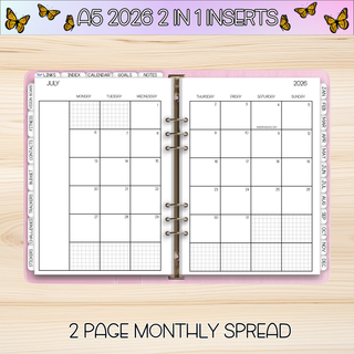A5 Rings 2 in 1  JULY 2026 DATED Planner Inserts