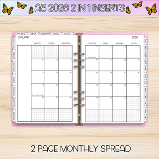 A5 Rings 2 in 1    JANUARY 2026 DATED Planner Inserts