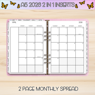 A5 Rings 2 in 1  APRIL 2026 DATED Planner Inserts