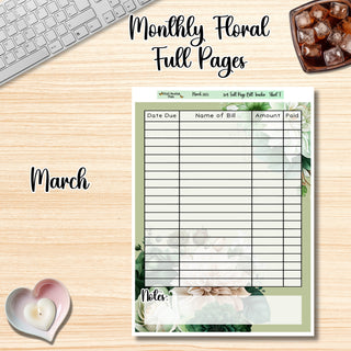 Floral Budget Full Page Bill Tracker March