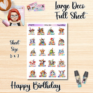 HAPPY BIRTHDAY Full Size Sheet of Deco Stickers