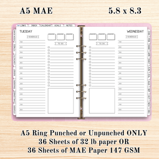 A5 MAE   DAILY INSERTS      MAE Planner Inserts